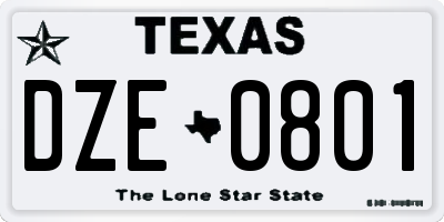 TX license plate DZE0801