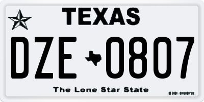 TX license plate DZE0807