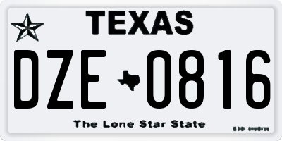 TX license plate DZE0816