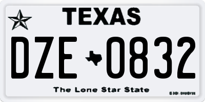 TX license plate DZE0832