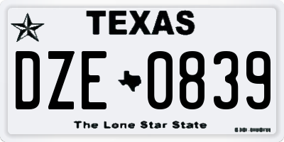 TX license plate DZE0839