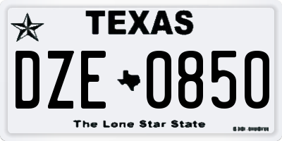 TX license plate DZE0850
