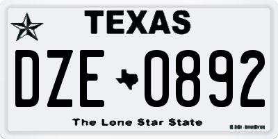 TX license plate DZE0892