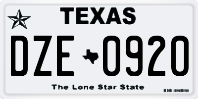 TX license plate DZE0920
