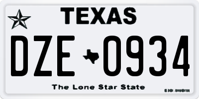 TX license plate DZE0934