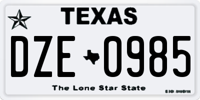 TX license plate DZE0985