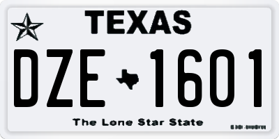 TX license plate DZE1601