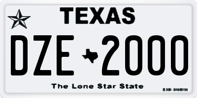 TX license plate DZE2000
