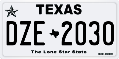 TX license plate DZE2030