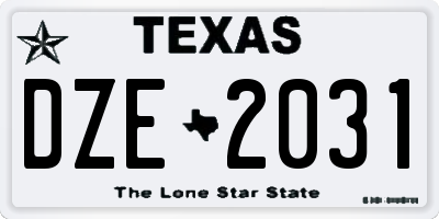 TX license plate DZE2031