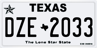 TX license plate DZE2033
