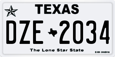 TX license plate DZE2034