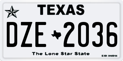 TX license plate DZE2036