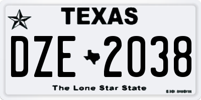 TX license plate DZE2038