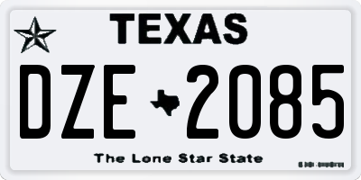 TX license plate DZE2085