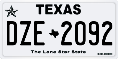 TX license plate DZE2092