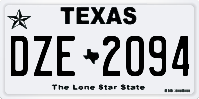 TX license plate DZE2094