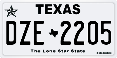 TX license plate DZE2205
