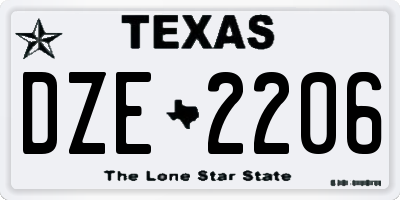 TX license plate DZE2206