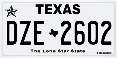 TX license plate DZE2602