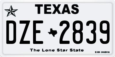 TX license plate DZE2839