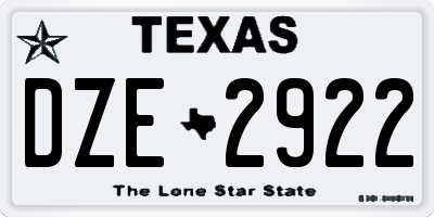TX license plate DZE2922