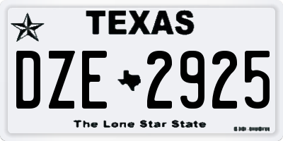 TX license plate DZE2925