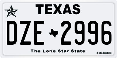 TX license plate DZE2996