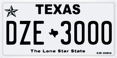 TX license plate DZE3000