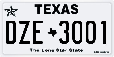 TX license plate DZE3001