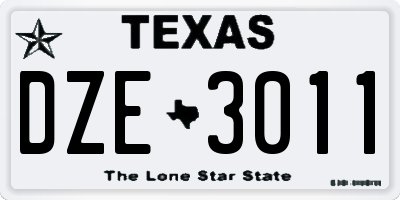 TX license plate DZE3011