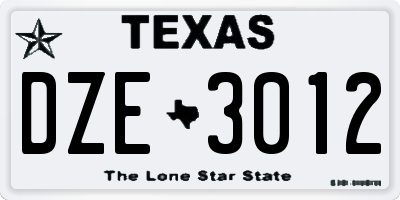 TX license plate DZE3012