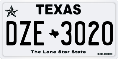 TX license plate DZE3020
