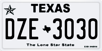 TX license plate DZE3030