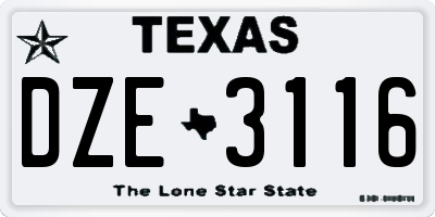 TX license plate DZE3116