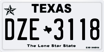 TX license plate DZE3118