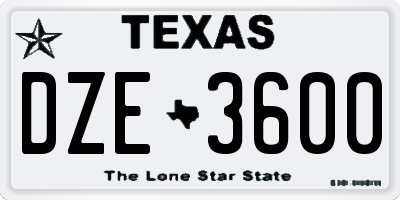 TX license plate DZE3600