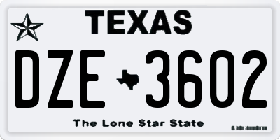 TX license plate DZE3602