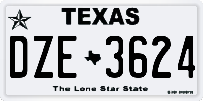 TX license plate DZE3624
