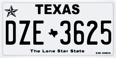 TX license plate DZE3625