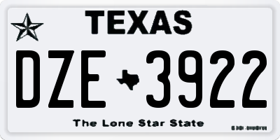 TX license plate DZE3922