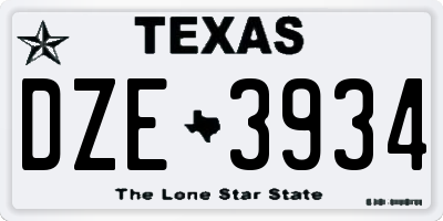 TX license plate DZE3934