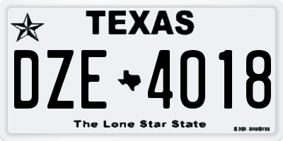 TX license plate DZE4018