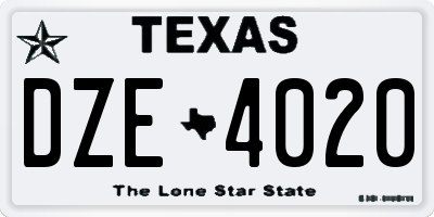 TX license plate DZE4020