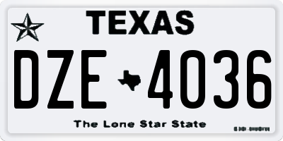 TX license plate DZE4036