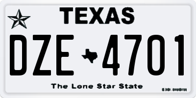 TX license plate DZE4701