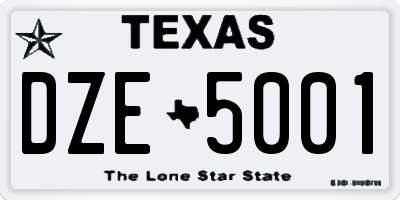 TX license plate DZE5001
