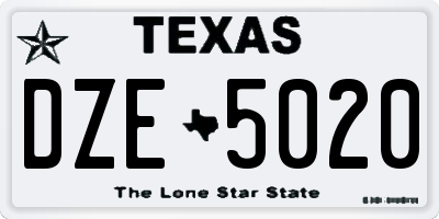 TX license plate DZE5020