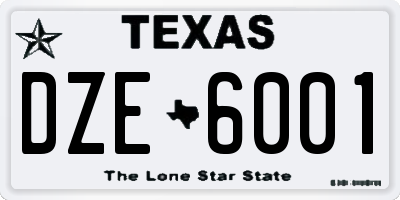 TX license plate DZE6001