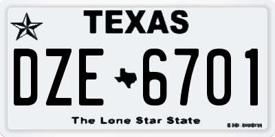 TX license plate DZE6701